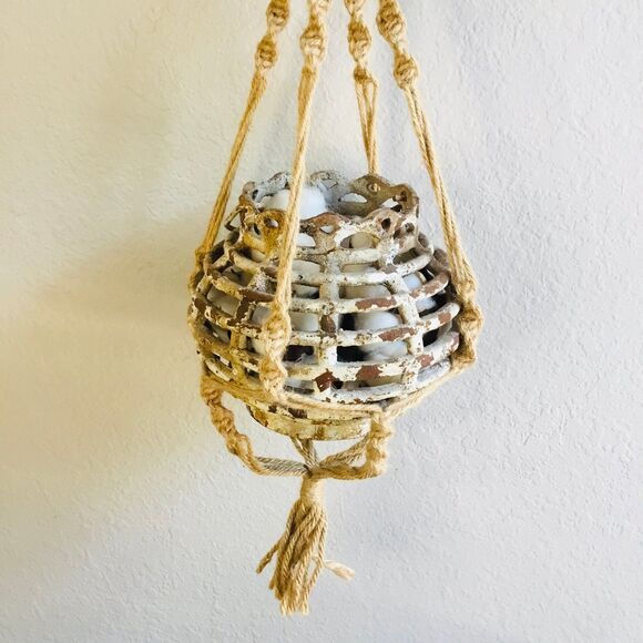 Macreme double plant holder hanger twist design natural boho rustic decor - Picture 4 of 5